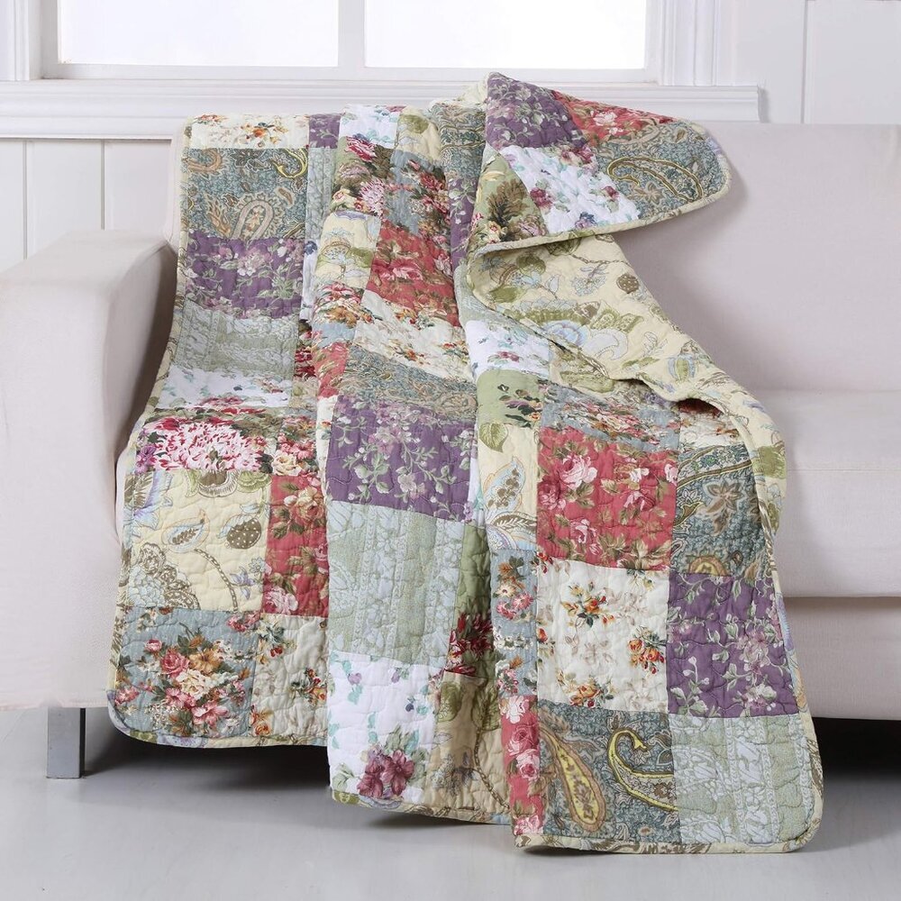 Greenland Home Blooming Prairie Quilted Patchwork Throw - Picture 2 of 7